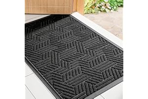 Mibao Front Door Mat Outside Entrance, Durable Outdoor Indoor Mat, Low Profile Heavy Duty Doormat, Non-Slip, Traps Dirt and Moisture, Easy Clean Patio Porch Entryway Mat, 29.5" x 17", Black