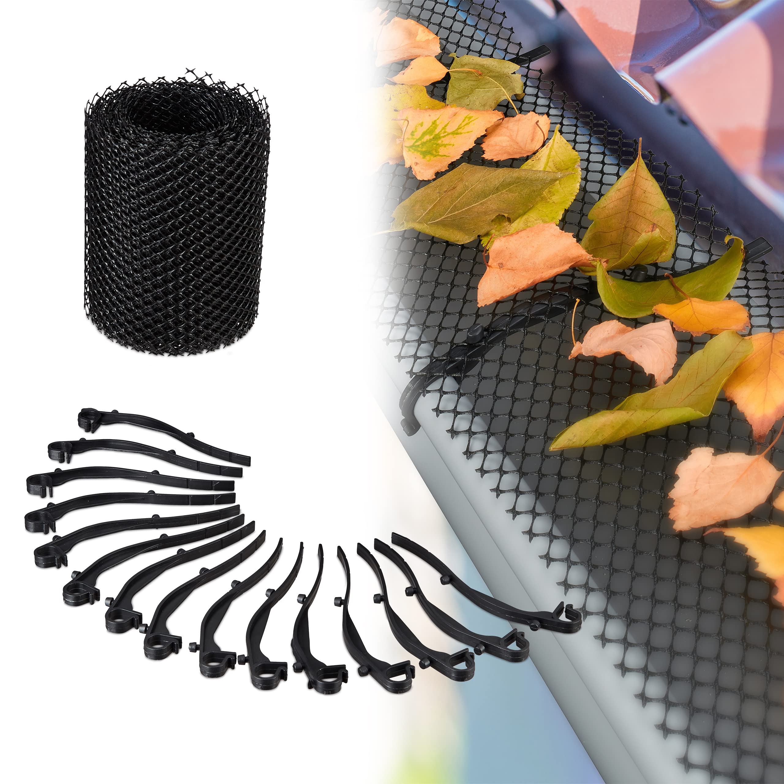 Relaxdays Roof Guttering Leaf Guard, 6 m Long, Plastic Eaves Protector, Leaf Barrier for Gutter Troughs, 15 cm Wide, Black