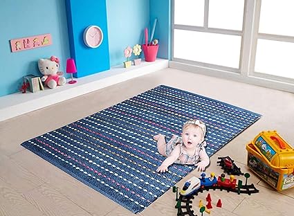 The Home Talk Cotton Rug for Bedroom, Nursery, Play Room (30x40 Inches, Blue)