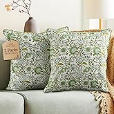CPC 100% Cotton Throw Pillow Covers 18x18 Inch, Set of 2 Green Block Print Pattern Couch Pillow, Cute Boho Decorative Pillows for Living Room, Bedroom with Hidden Zipper- Agate Green