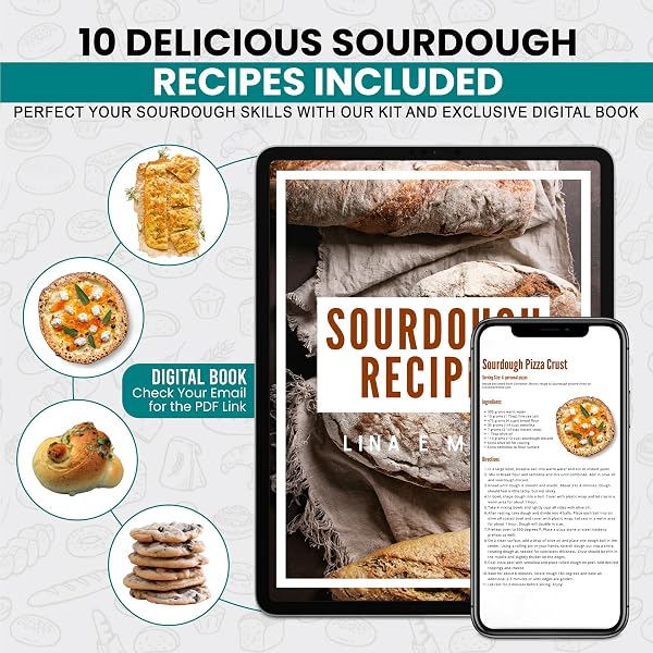 LINA E MAMA 34 OZ SOURDOUGH STARTER JAR | SOURDOUGH STARTER KIT | WIDE MOUTH SOUR DOUGH KIT WITH A WOODEN & ALUMINUM LID, SPATULA, AND FUNNEL | SOUR DOUGH JAR FOR BEGINNERS AND PROS