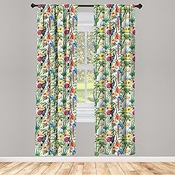 Lunarable Parrots Window Curtains, Watercolored