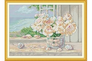 CROSSDECOR Cross Stitch Kits for Adults,Stamped Cross Stitch Kits,DIY Needlepoint Kits for Beginners Counted Embroidery Craft Supplies for Home Décor,Seascape 11.8×8.2in