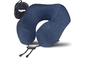 napfun Neck Pillow for Traveling, Upgraded Travel Neck Pillow for Airplane 100% Pure Memory Foam Travel Pillow for Flight Headrest Sleep, Portable Plane Accessories, Full Dark Blue, Medium (120-200LB)