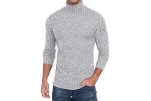 PrinStory Mens Long Sleeve Shirt Lightweight Ribbed Turtle Neck Thermal T-Shirt Tops