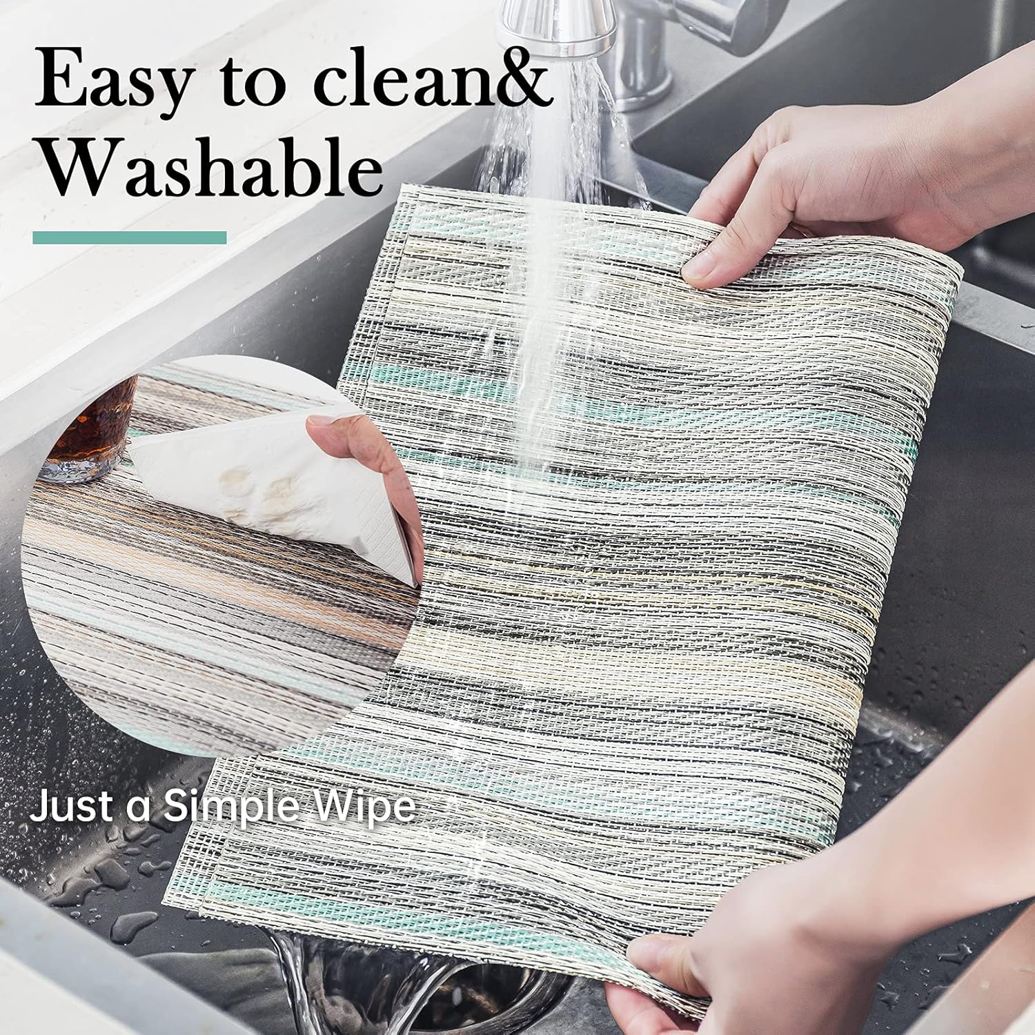 Placemats, Placemats for Dining Table Set of 8 Waterproof, Woven Place Mats for Kitchen Table Vinyl Heat Insulation Stain Resistant Placemats (Set of 8, Blue Stripes): Kitchen & Dining