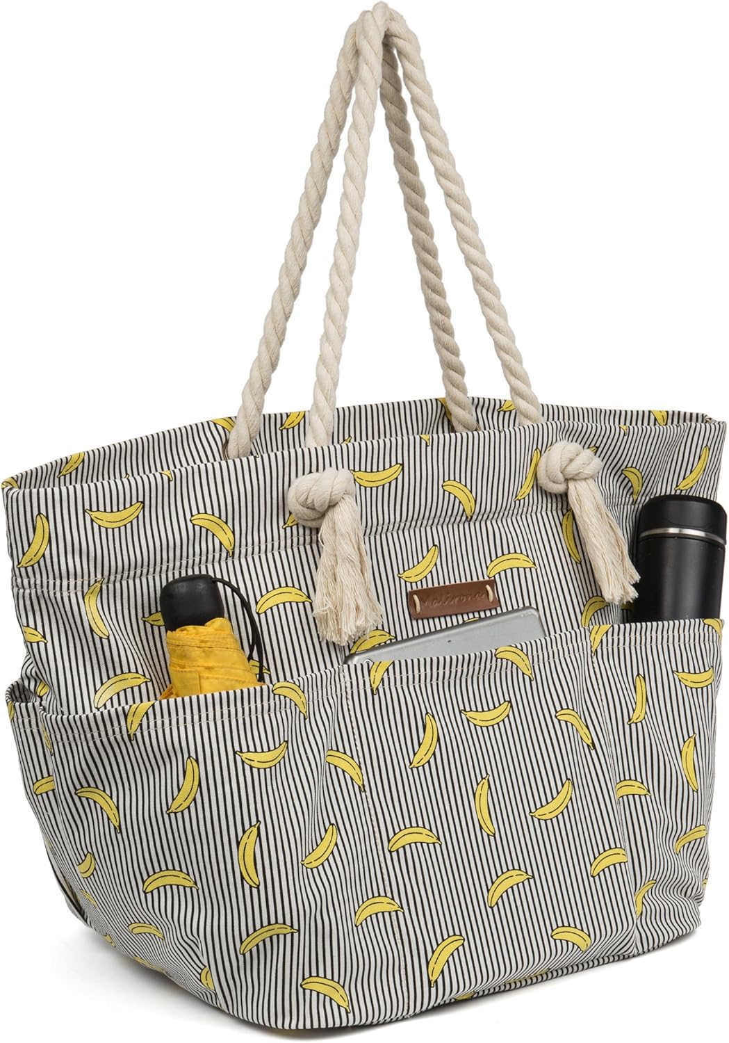 Malirona Large Canvas Beach Bag Shoulder Bags,6 pockets,44L, Weekend