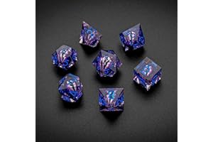 FateStone Dragon Eye Liquid Sharp Edge 7pcs DND dice Set with Gift Box d&d dice for Dungeons and Dragons MTG PRG Games (Purple Blue)
