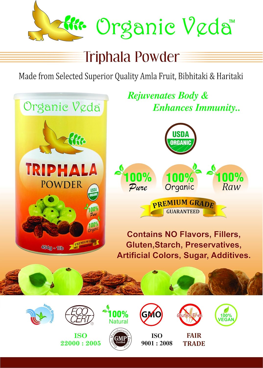 Organic Triphala Capsules. 100 Pure, Veg and Natural Super Food