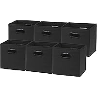 6 Pack - SimpleHouseware Foldable Cube Storage Bin with Handle, Black (12-Inch Cube)