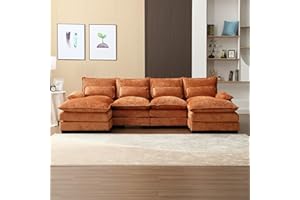 Eafurn Free Combination U Shaped Sectional Chaise Lounge,Velvet Upholstery Symmetrical Modular Solid Wood Legs,Convertible Sleeper Sofa & Couch Living Room Furniture Sets, Orange 110.63"
