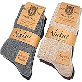BRUBAKER Alpaca Wool Socks - Fine Knit Unisex Socks for Women and Men - 4 Pairs All Year Thin Knit