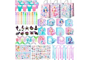 Mermaid Birthday Party Favors Bags Fillers, 108pcs Mermaid Goodie Bags Scratch Painting Bubbles Mini Notebooks Temporary Tatt