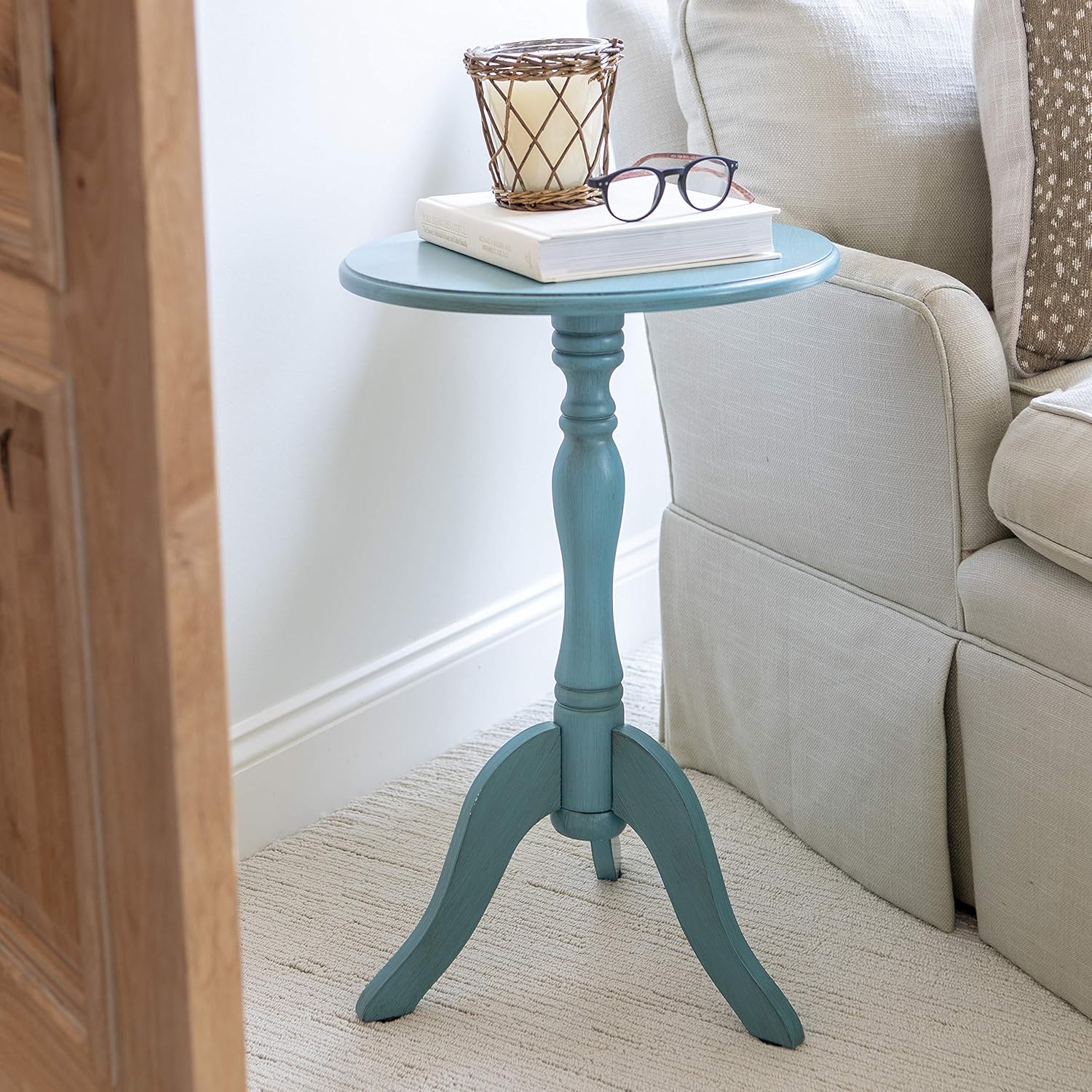 Decor Therapy Simplify Pedestal Accent Table, Turquoise blue: Furniture & Decor