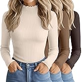 Oakgarden 3 Pack Women's Cotton Long Sleeve Mock Turtleneck Tops Ribbed Lettuce Trim Slim Fit Shirts Thermal Base Layer