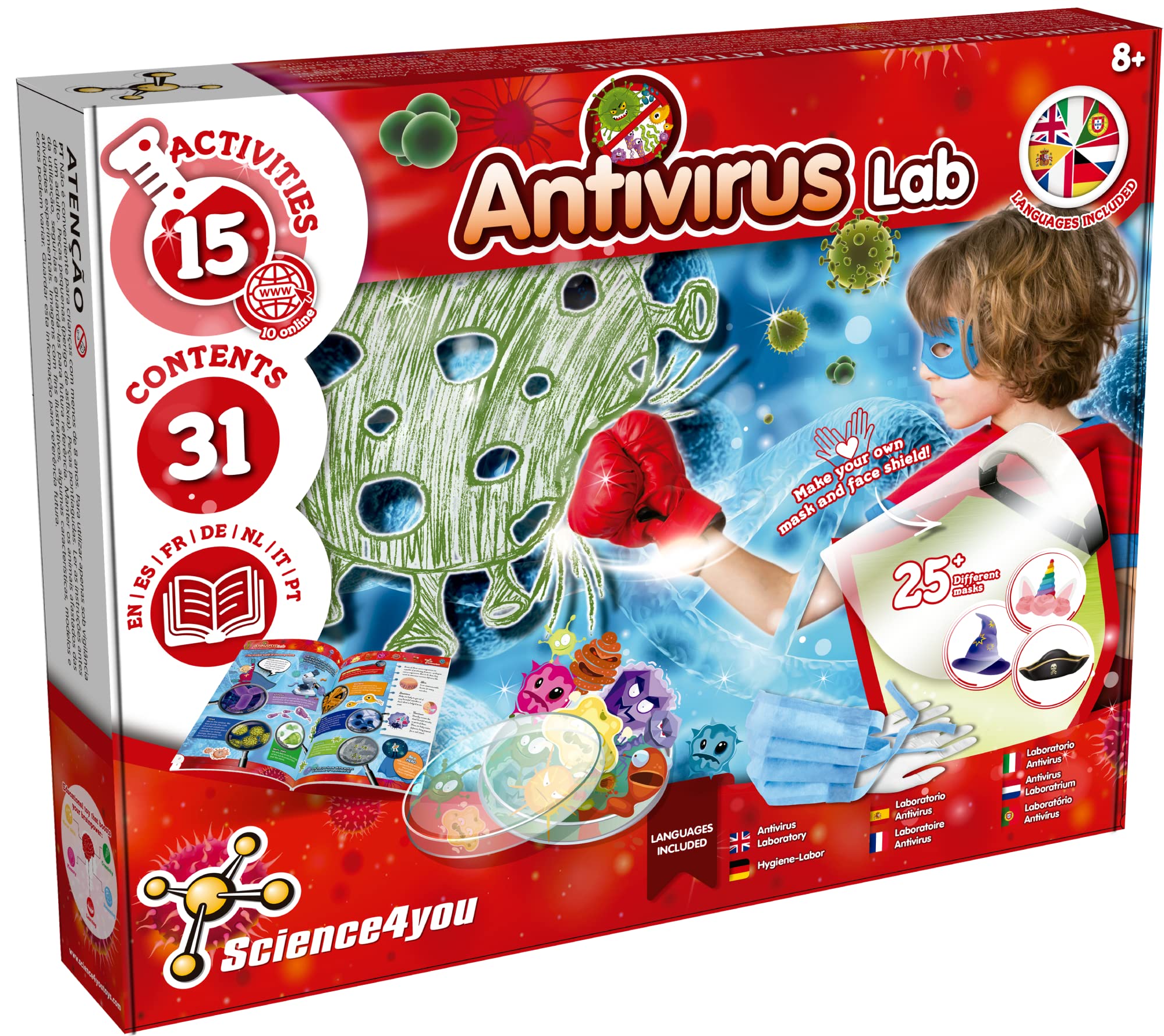 Science4you Antivirus Lab Science Kit for Kids Age 8-14, Kids Chemistry Set full of Science Experiments: Make your own Soap, Create bacteria and fungus - Educational Toy for Boys, Girls 8+ years old