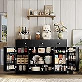 IRONCK Buffet Cabinet with Storage, Sideboards with 4 Doors, Kitchen Storage Cabinet with 6 Adjustable Shelves, Modern Coffee