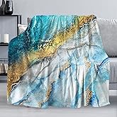 Blue & Gold Marble Throw Blanket for Couch, Super Soft Fuzzy Throws Warm Comfortable Plush Fleece Blanket, Fashion Decorative Flannel Fleece Blanket for All Season(50 x 60 in, Blue & Gold Marble)
