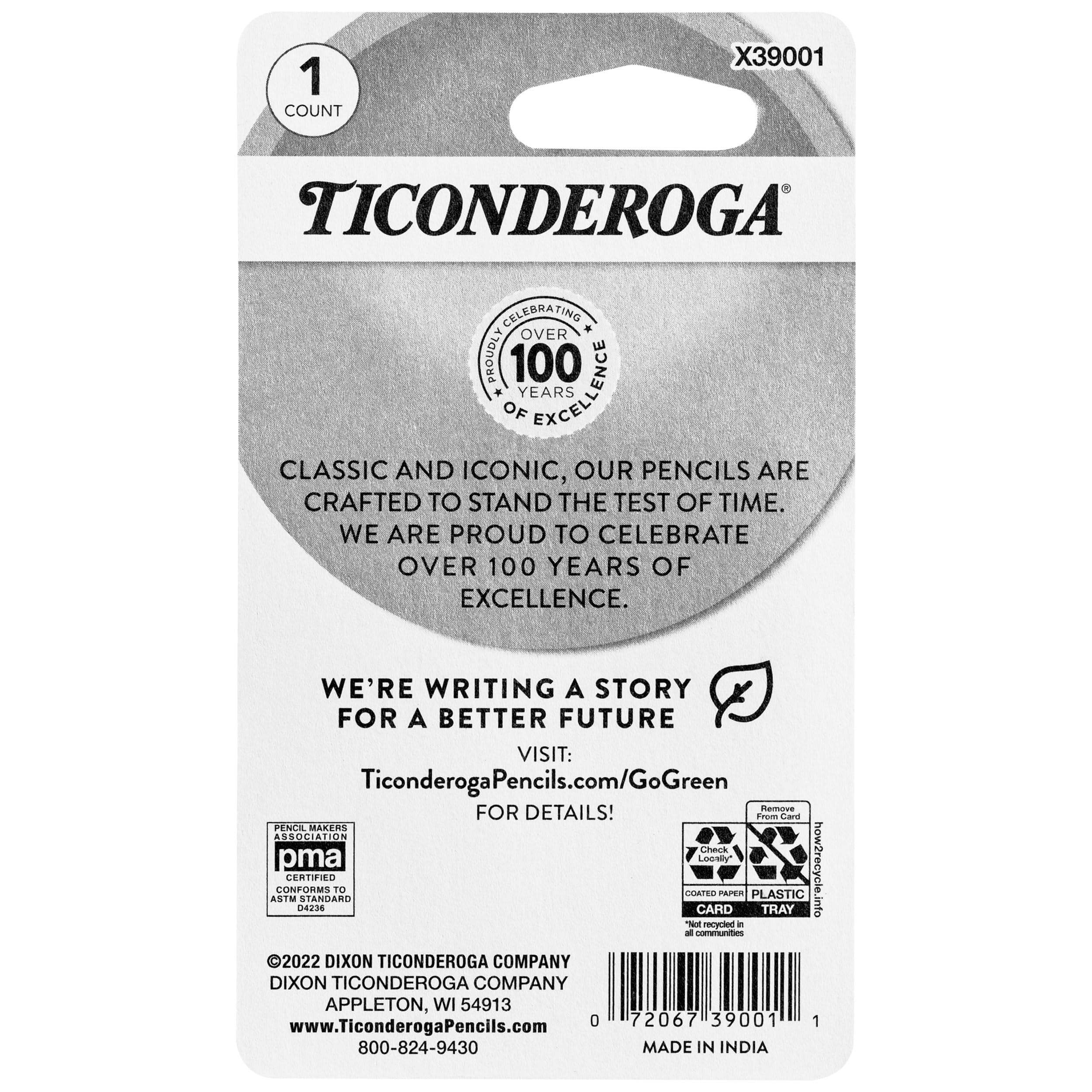 Ticonderoga Duo 2-in-1 Pencil Sharpener & Eraser, Yellow, 6 Count