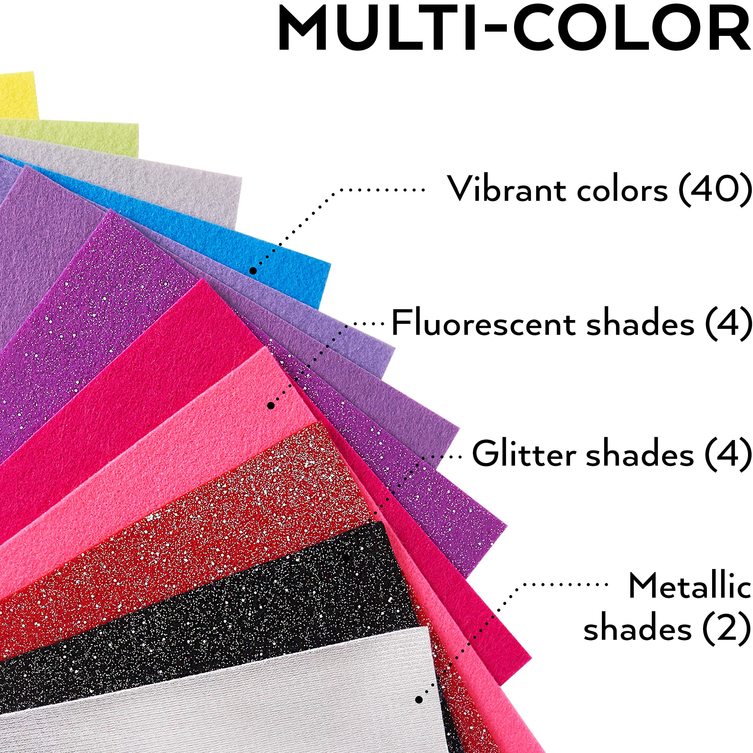 ARTEZA Craft Felt Sheets, 8.3 x 11.8 Inches, Set of 50, Assorted Colors, Stiff Non Woven Felt Fabric for Sewing and DIY Projects