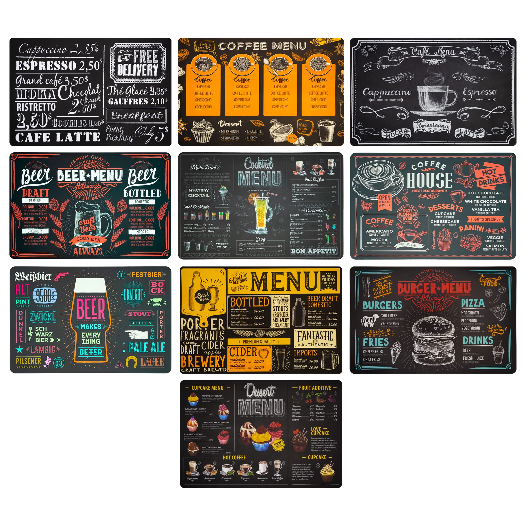 Plastic Washable American Vintage Placemat Set, 44 x 28 cm, American Design Breakfast Placemats in PVC (Set on 5)