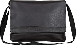 Kenneth Cole Reaction Grand Central Vegan Leather Laptop & Tablet Crossbody Travel Messenger Bag, Dark Brown, 15