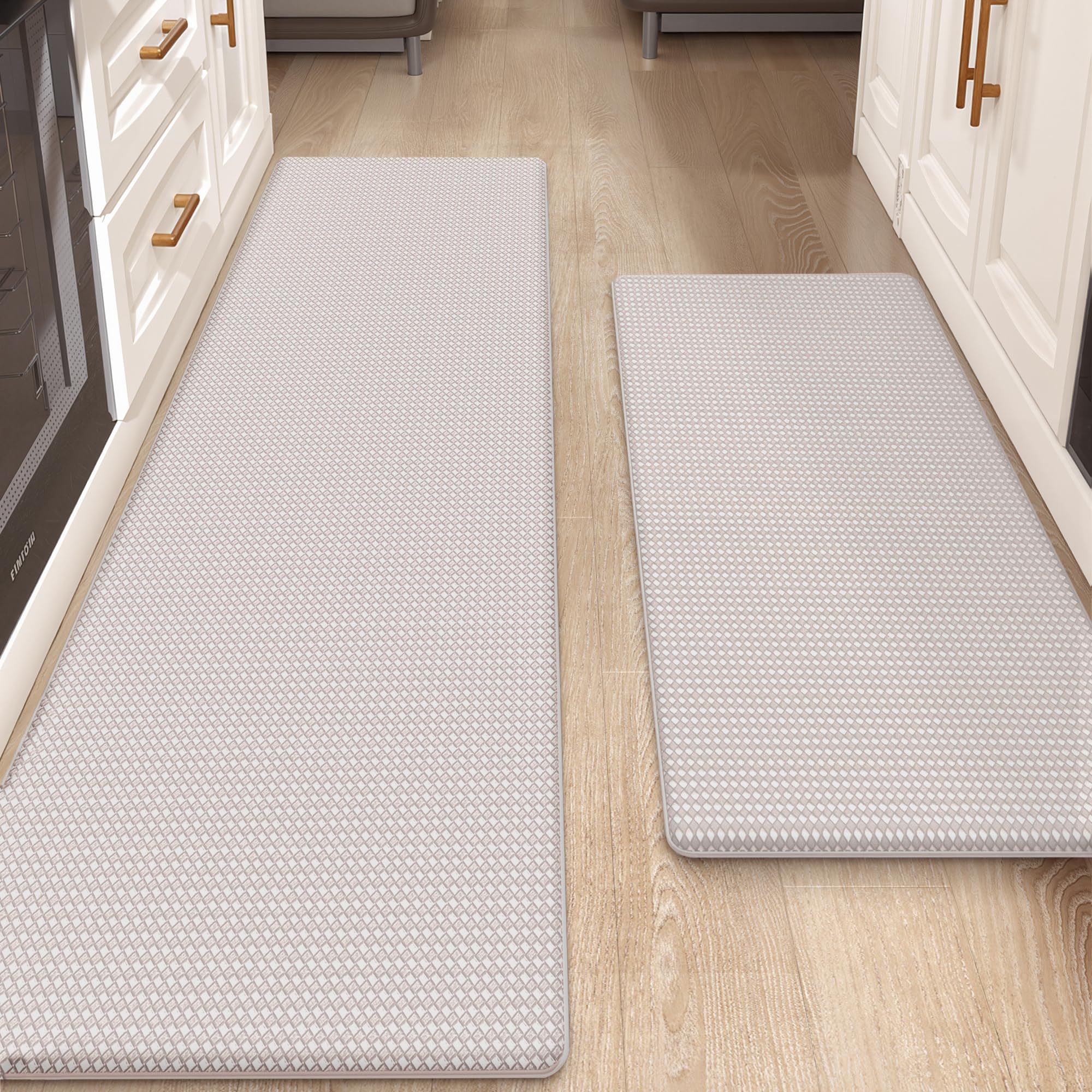 Photo 1 of Color&Geometry Anti Fatigue Cushion Padded Kitchen Mat for Floor - 17x29+17x59,Easy Clean, Water & Oil Proof, Anti Slip, Foam Rubber Runner Rug for Front Sink Comfort Standing, Floral White Set of 2