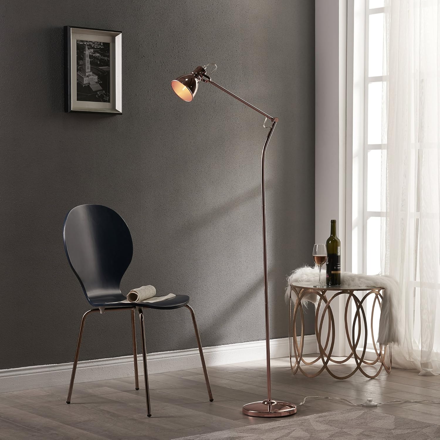 grey and rose gold floor lamp