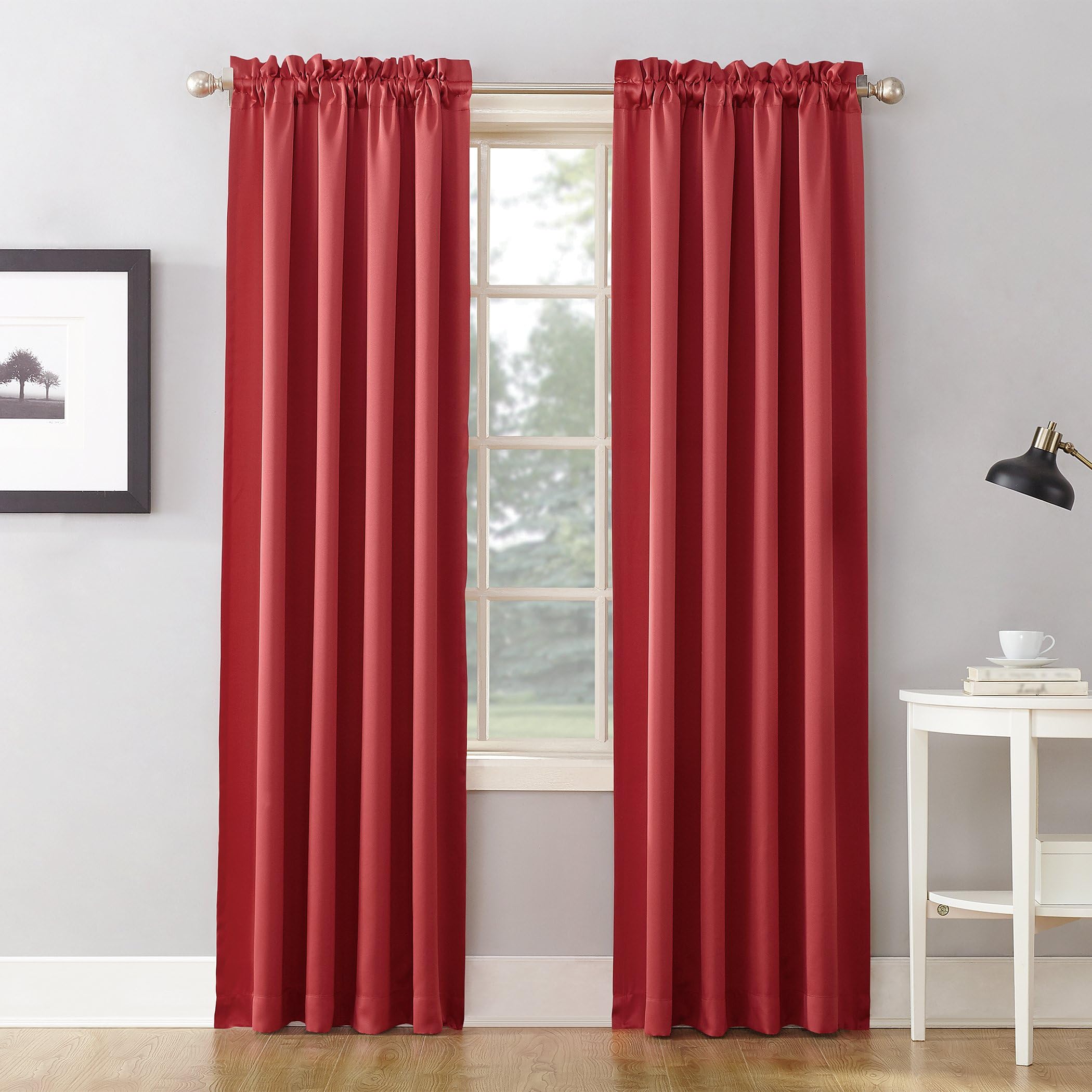 Sun Zero Barrow Energy Efficient Rod Pocket Curtain Panel, 54" x 95", Coral, One Panel
