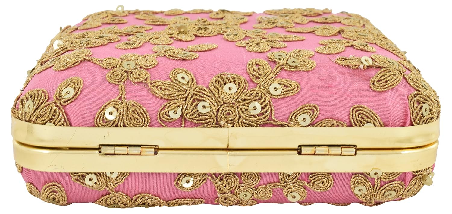 tooba women's sequence leaves squre box clutch