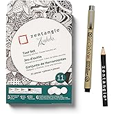 Sakura Zentangle Zendala Tool Set - Official Zentangle White Circular Paper Tiles - 4.625" Tiles - 11 Pieces