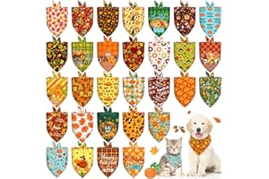 PIKLODO 30 Pcs Fall Thanksgiving Dog Bandanas Bulk Adjustable Dog Scarves Pumpkin Turkey Puppy Bandanas Autumn Pet Neckerchief Washable Holiday Bandana for Small Medium Large Dog Pet Grooming Accessories