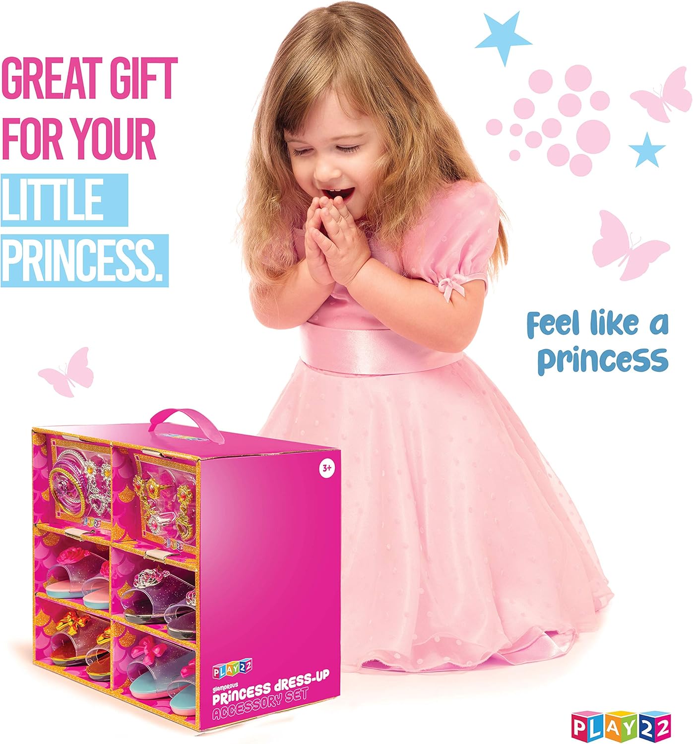 Play22 Princess Girls Dress Up Shoes And Jewelry Boutique 18 Set – 4 Pairs Pretend Play Shoes For Little Girls, 2 Earrings, 3 Bracelets, 3 Rings - Glamorous Princess Dress Up Accessory Set - Original: Toys & Games