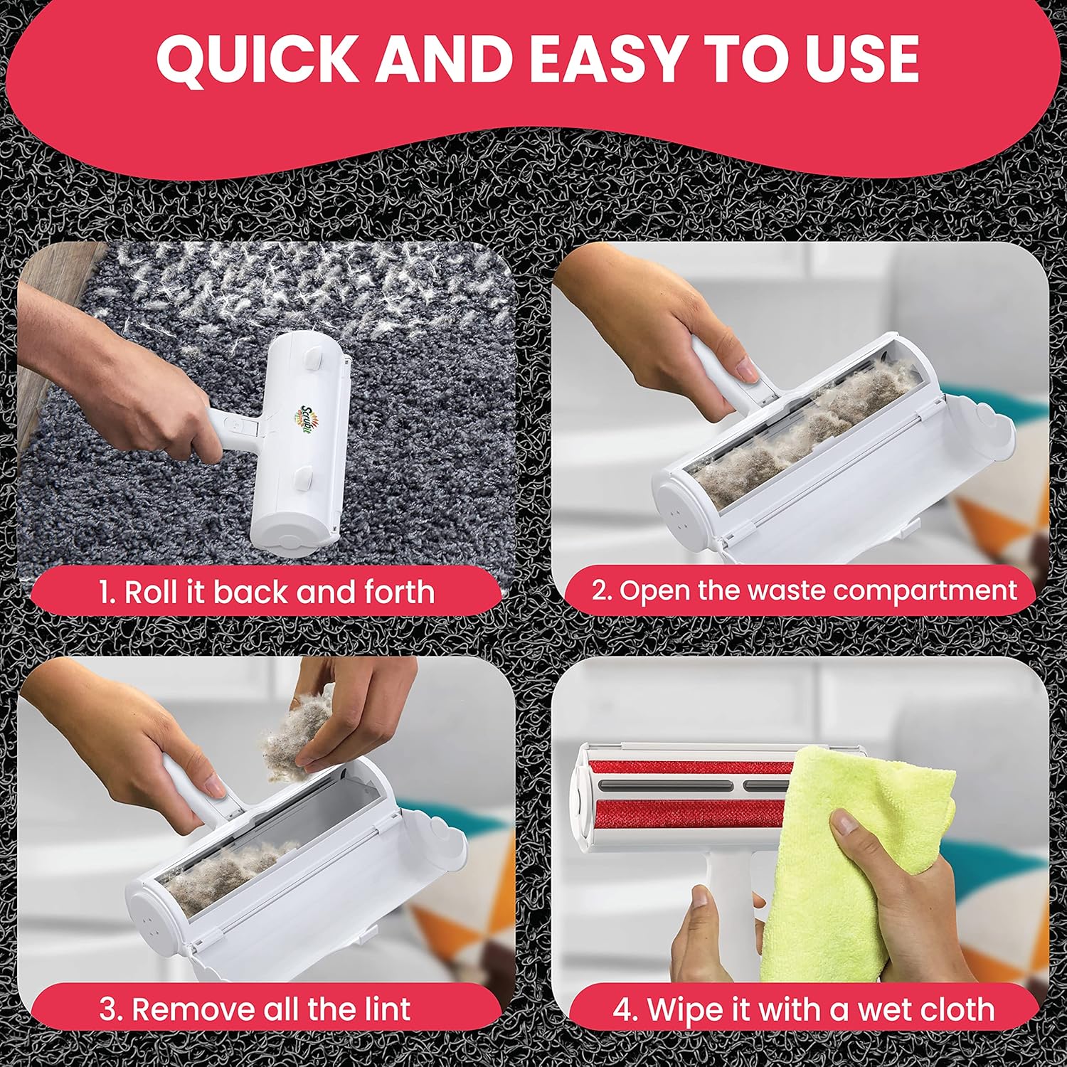 SCRUBIT Pet Hair Remover - Dog & Cat Roller Brush with Built-in Waste Bin - Reusable Animal Lint Removal Tool - Cleans Couch, Beds, Sofas, Cars, and Furniture from Pet Fur and Lint : Pet Supplies