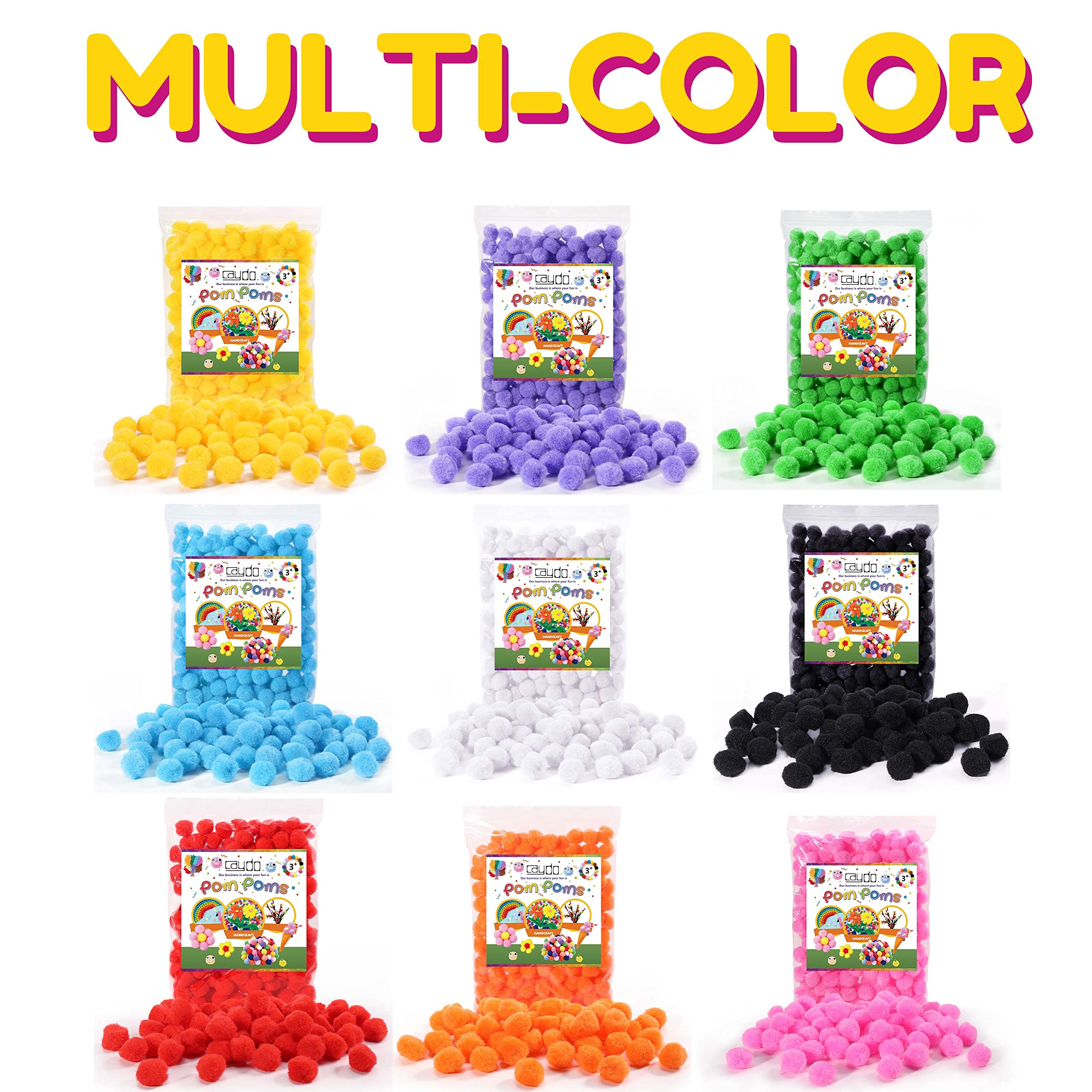 Caydo 200 Pieces Black Craft Pom Poms, 1 Inch Fuzzy Pompom Puff Balls for Arts and Crafts Projects Making and Halloween Decorations
