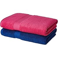 Amazon Brand - Solimo 100% Cotton 2 Piece Bath Towel Set, 500 GSM (Iris Blue and Paradise Pink)