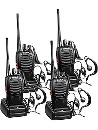 Arcshell Rechargeable Long Range Two-way Radios with Earpiece 4 Pack UHF 400-470Mhz Walkie Talkies Li-ion Battery and Charger included