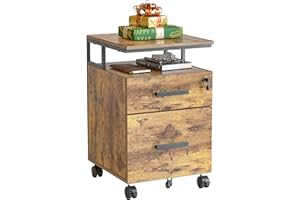 FEZIBO 2-Drawer File Cabinet with Lock for Home Office, Rolling Filing Cabinet, Under Desk Home Office File Cabinet for A4, Letter Size, Printer Stand, Wooden Storage Mobile File Cabinet, Rustic Brown