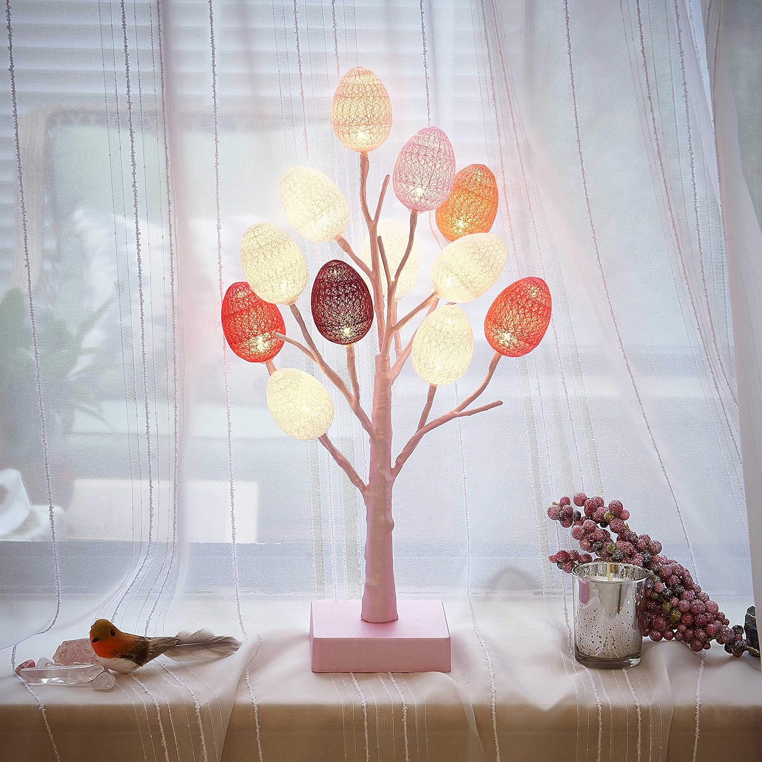 Hairui Tabletop Twig Tree Lights Snow Dusted 24 LED 18 Inches for Christmas Battery Operated