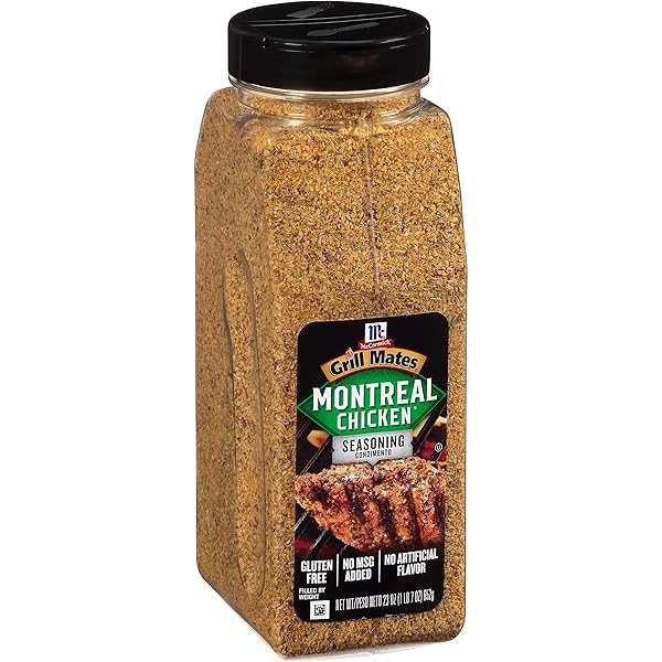 MCCORMICK GRILL MATES MONTREAL CHICKEN SEASONING, 23 OZ – ONE 23 OUNCE CONTAINER OF MONTREAL CHICKEN SEASONING WITH BLEND OF GARLIC, ONION, BLACK AND RED PEPPER AND PAPRIKA FOR MEATS AND SEAFOOD