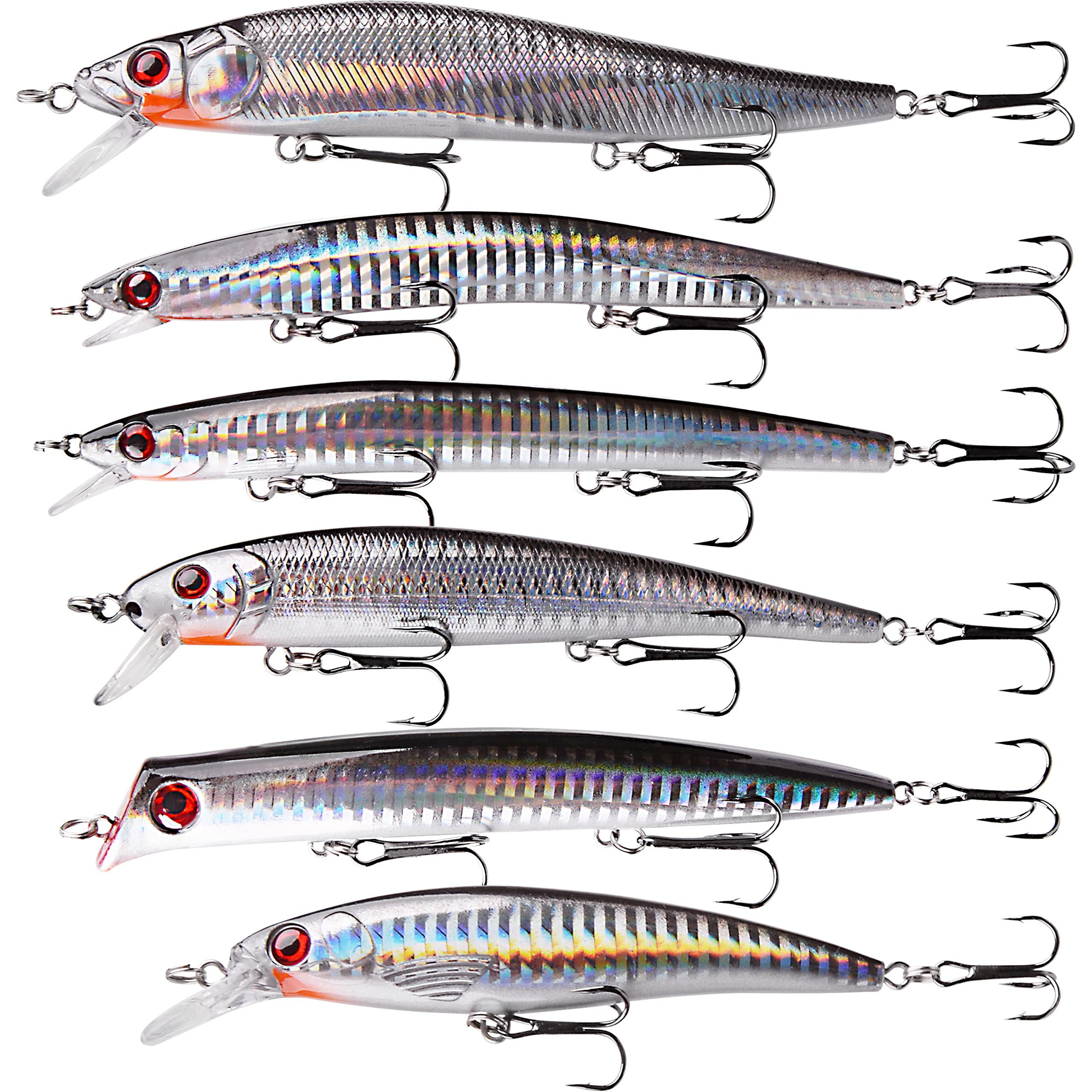 Topwater Fishing Lures Kit for Saltwater, 6Pcs Surf Fishing Bait Saltwater Crankbait Lure Minnow Lures Hard Baits Popper Plugs for Striped Bass Offshore Sea Fishing Tackle