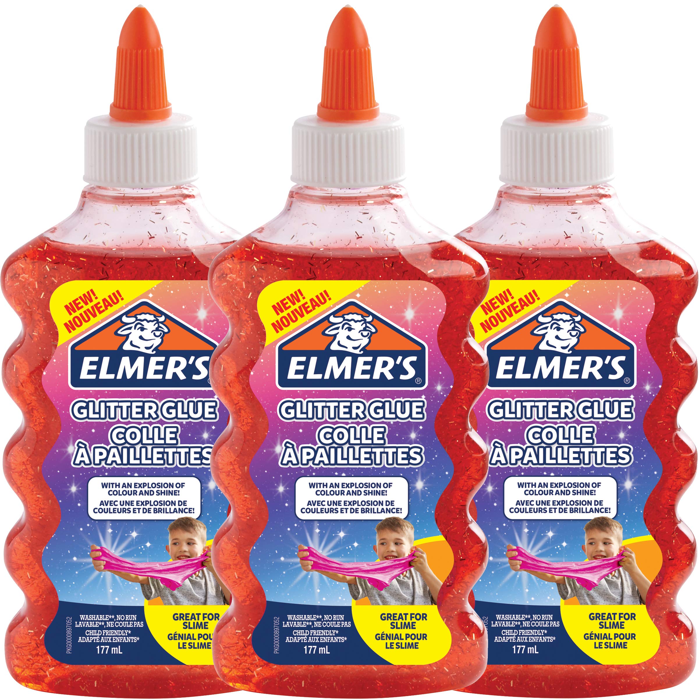 Elmer’s PVA Glitter Glue | Red | 177 ml | Washable, Kid-Friendly & No Run | Great for Making Slime & Crafting | pack of 3