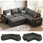 85'' Modular Sectional Sofa with Pull Out Bed, Sleeper Sofa, Dark Gray | L Shaped 5 Seat Sectional Couches for Living Room, Cloud Modular Couch with Storage, Pull Out Couch, Removable Sofa Cover