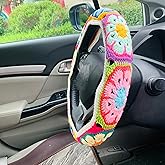 OnEternal Handmade Crochet Steering Wheel Cover for Women Girl, Galsang Flower Seat Belt Cover. (Steering Wheel Cover)