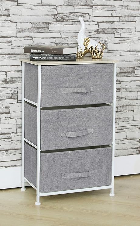 Fancy Linen 3 Light Grey Drawer Storage Chest Organizer Unit With