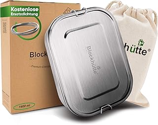 Blockhütte® Premium Edelstahl Brotdose [1400ml] GRATIS Austauschdichtung & Trennwand - Die verbesserte Lunchbox ist auslaufsicher. & kinderleicht zu Reinigen. - Für Kinder & Erwachsene.