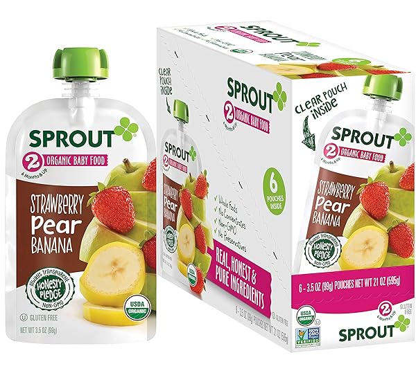 SPROUT ORGANIC STAGE 2 BABY FOOD POUCHES, STRAWBERRY PEAR BANANA, 3.5 OUNCE