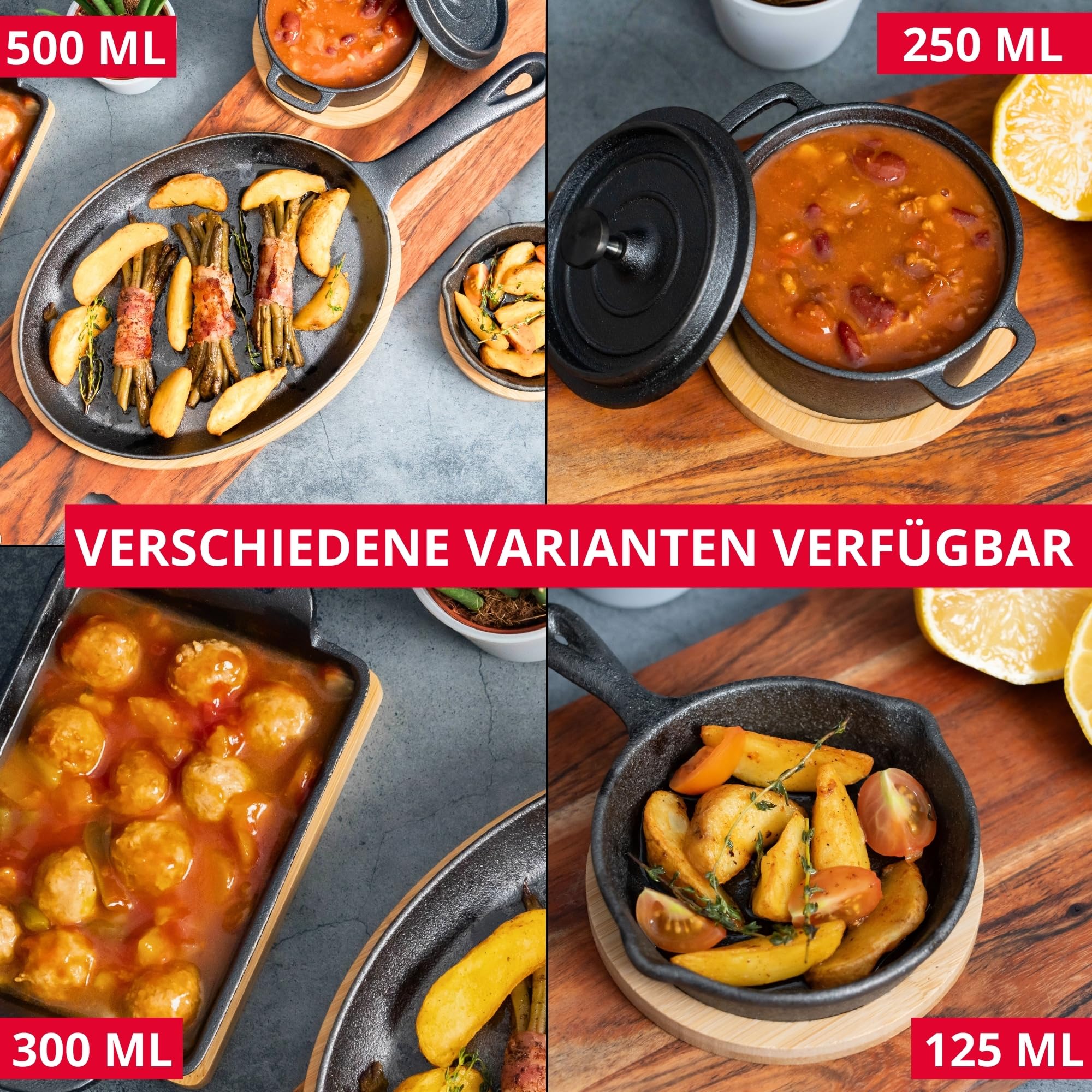 Westmark Gusseiserner Topf Tapas + Friends – kleiner Gusseisentopf mit Deckel, für alle Herdarten geeignet, auch Induktion und Grill, inkl. Bambus-Untersetzer – Eisen, 250 ml 8