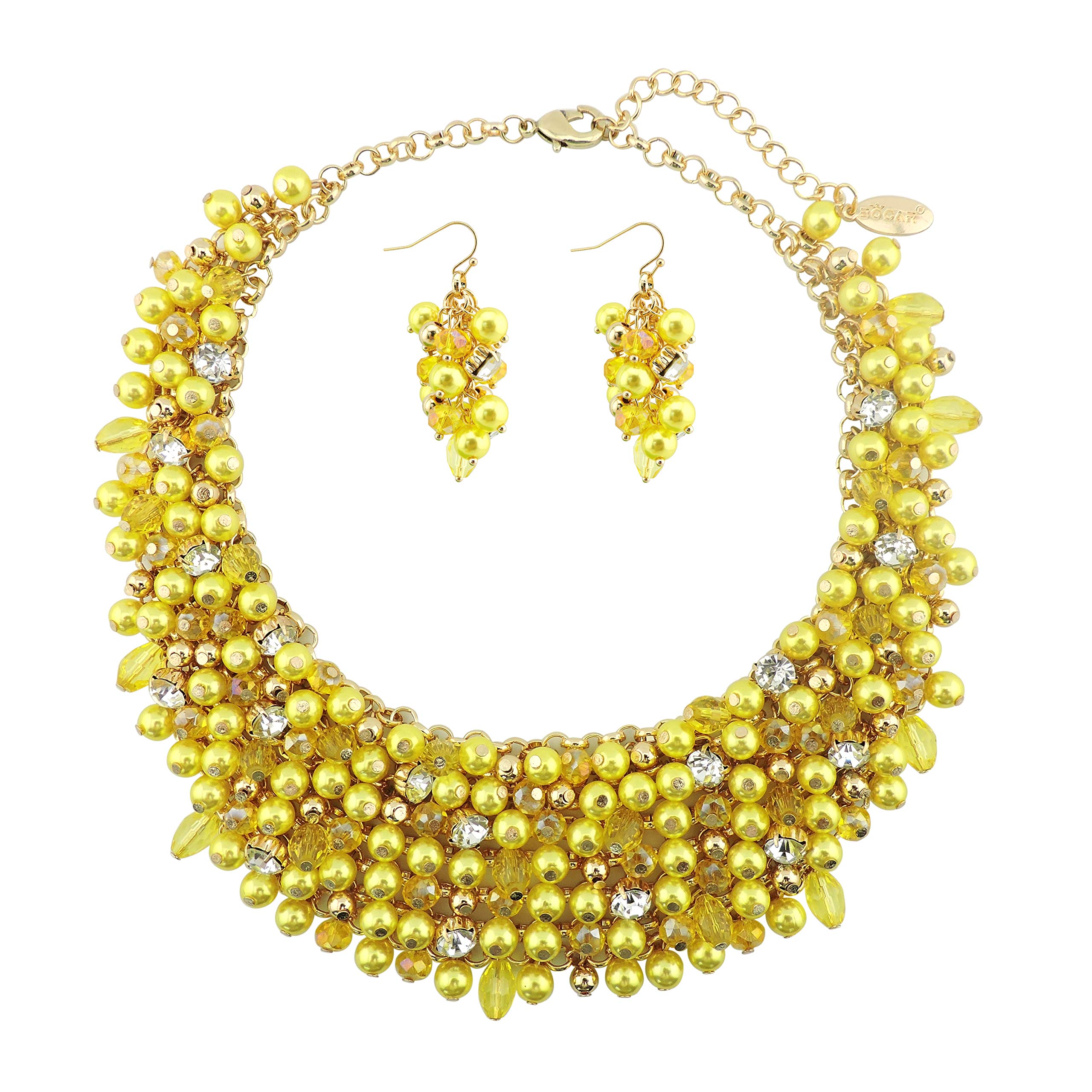 Bocar Fashion Crystal Chunky Collar Statement Necklace Earring Set for Women Gift (NK-10260-Yellow)