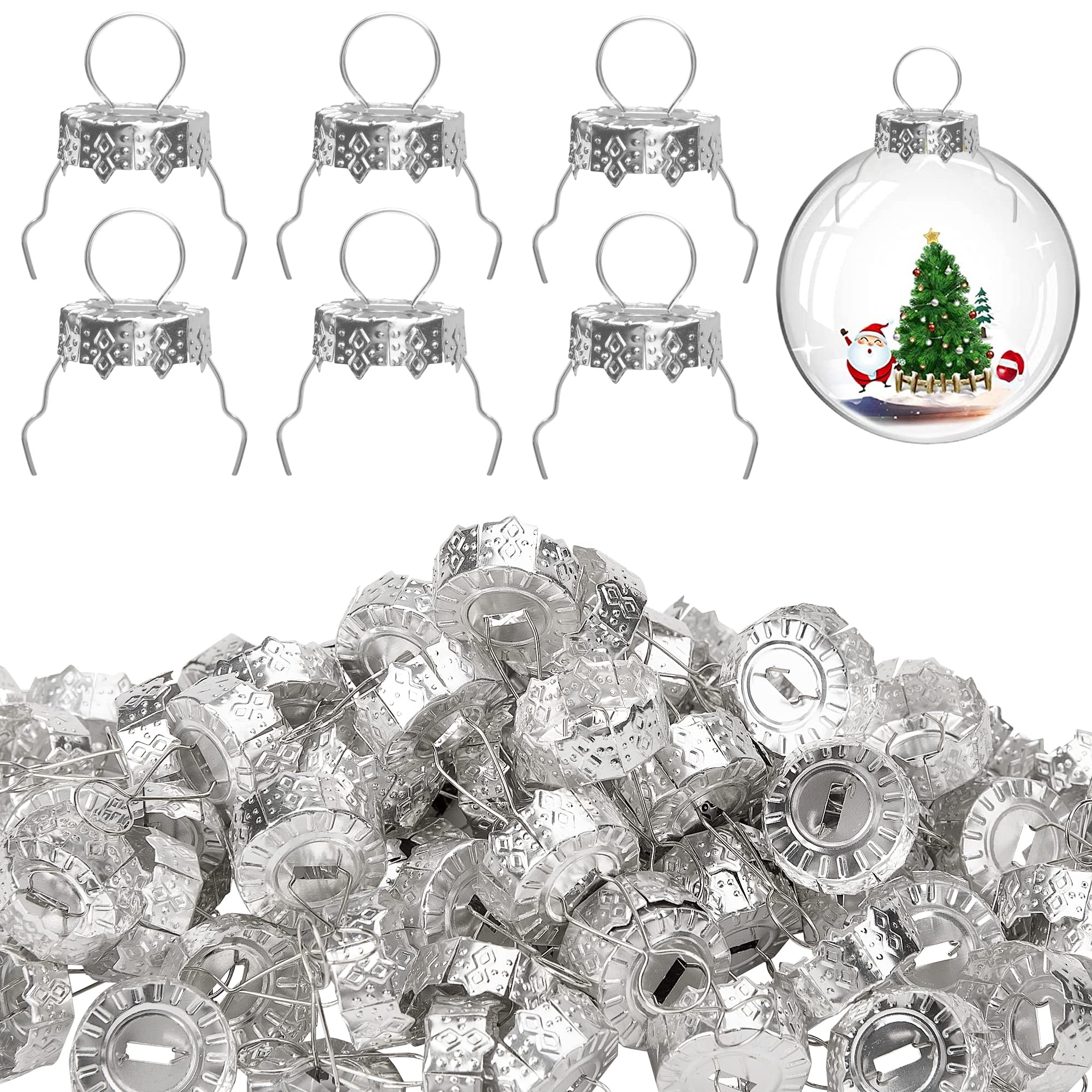 Photo 1 of 100 Pieces Round Christmas Ornament Caps - Replacement Ornament Hangers for Christmas Tree, Porcelain, Ceramic or Glass Decoration, DIY Decorations (Silver-3/4inch)